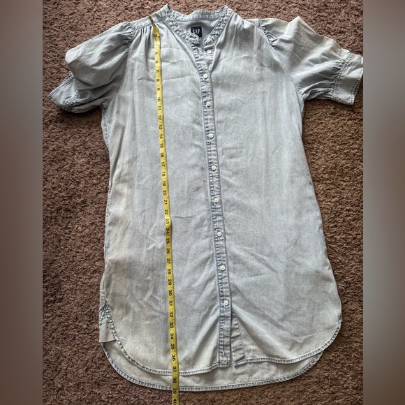 GAP Blue Midi Dress with Puff Sleeves and Mandarin Collar - Picture 8 of 9